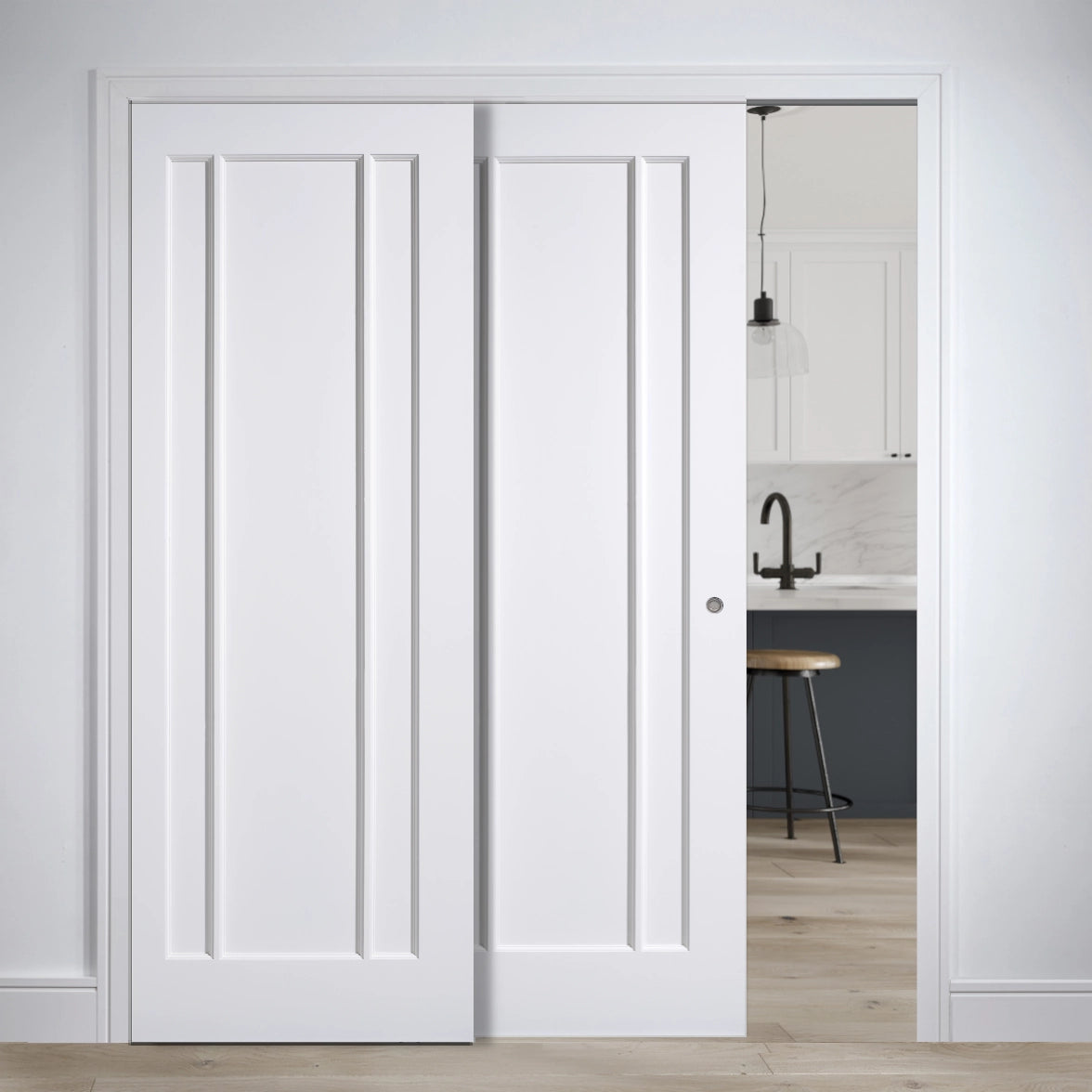 Lincoln 3 Panel White Telescopic Pocket Door System – Emerald Doors