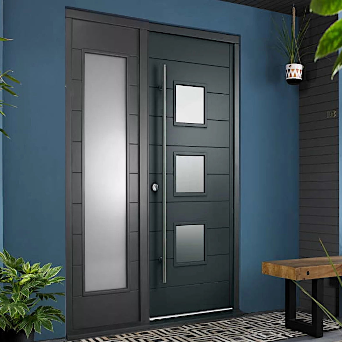 Malmo Grey External Door Set with Single Sidelight and Pull Bar Handle ...