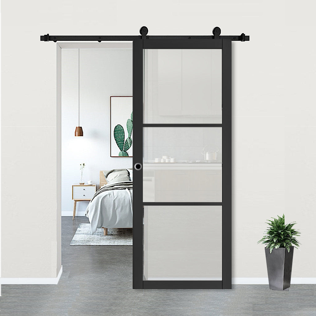 Black Doors on Sliding Door Track | Black Soho Doors | Emerald Doors