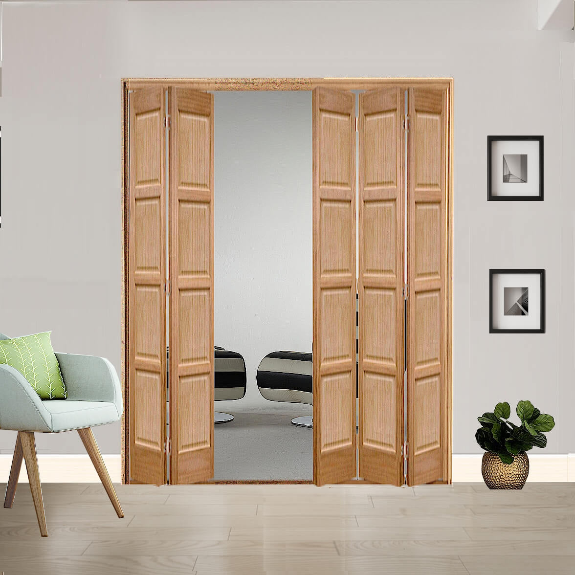 Buy 5 Leaf Oak Bardsley 4 Panel Bi-Folding Set | Emerald Doors