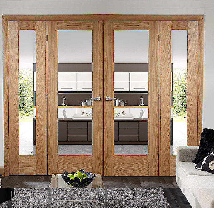 Buy Oak Pattern 10 Clear Glazed French Doors with Side Panels | Emerald ...