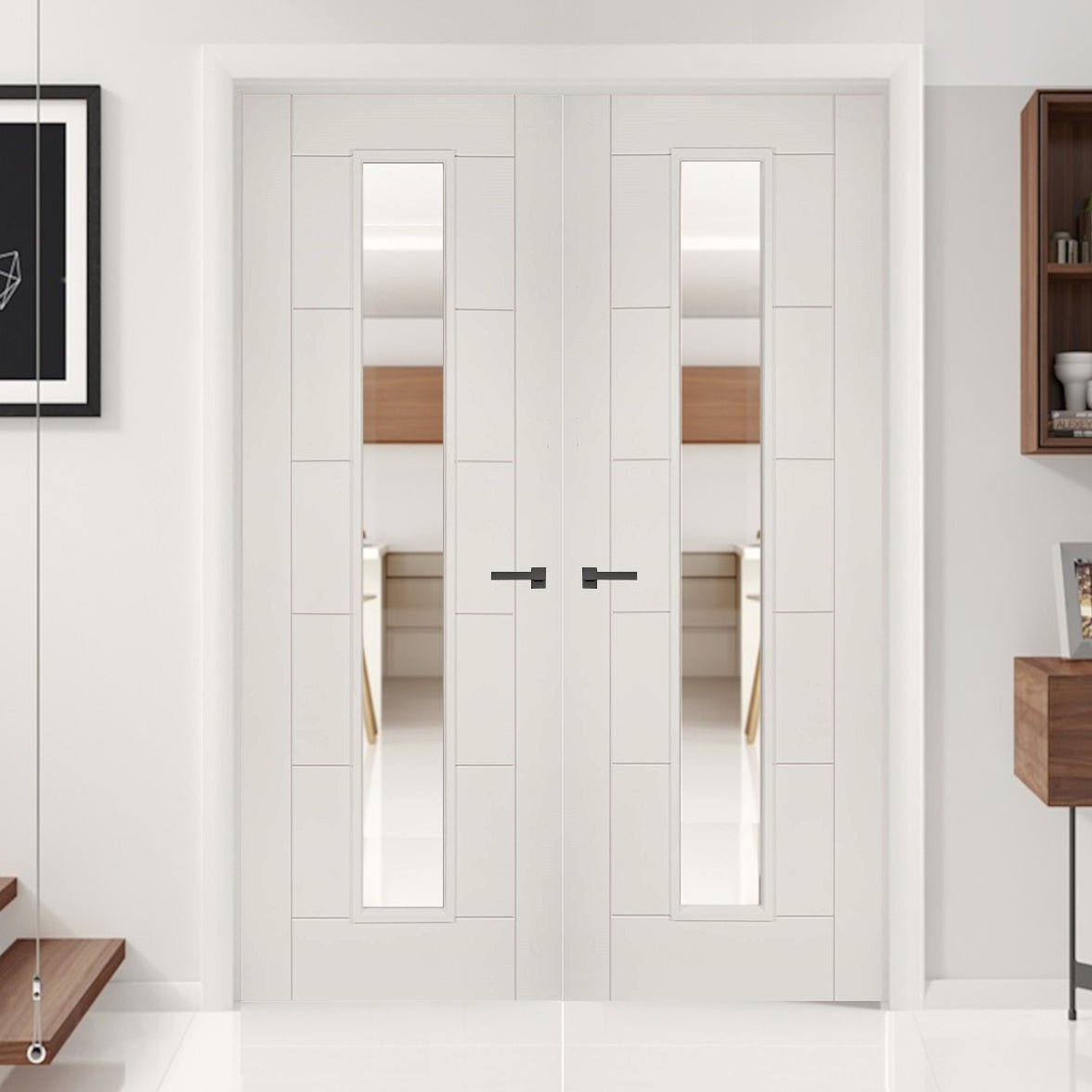 Seville White Clear Glazed Door Pair | Seville White Primed Doors ...