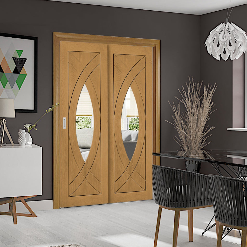 Oak Treviso Sliding Door with Fixed 