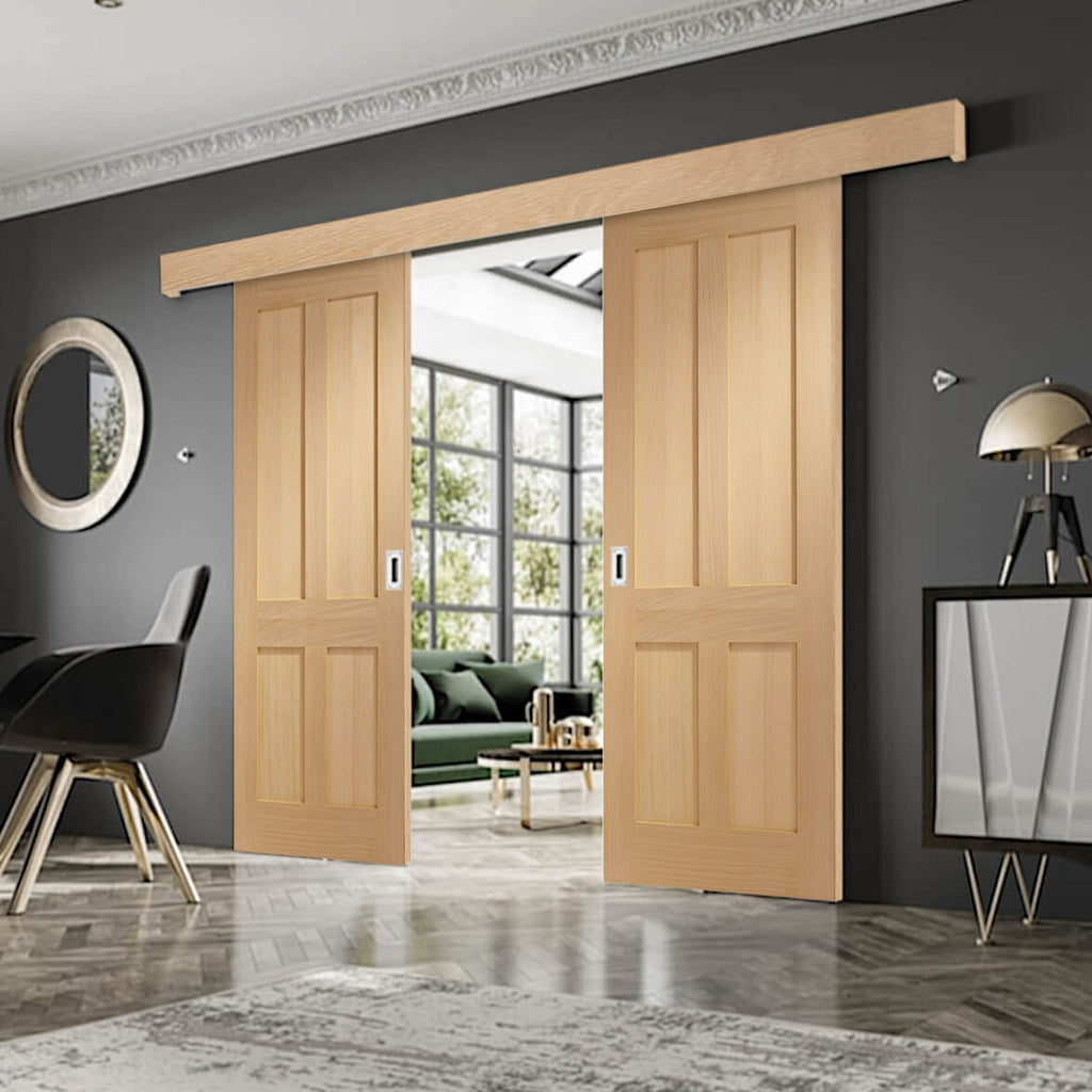 Victorian Shaker Oak Double Sliding Door System