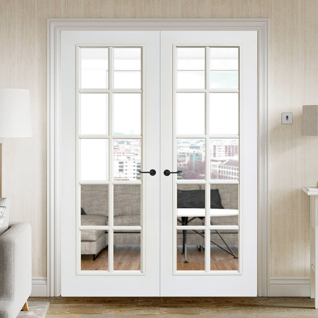 White Moulded 10 Light Internal French Doors